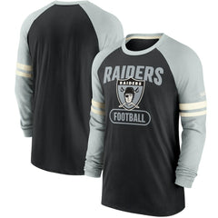 Las Vegas Raiders Throwback Raglan Long Sleeve T-Shirt Black/Silver | Nike for Sale