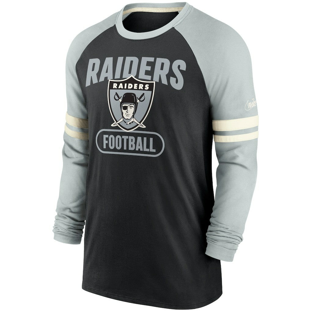 Las Vegas Raiders Throwback Raglan Long Sleeve T-Shirt Black/Silver | Nike for Sale
