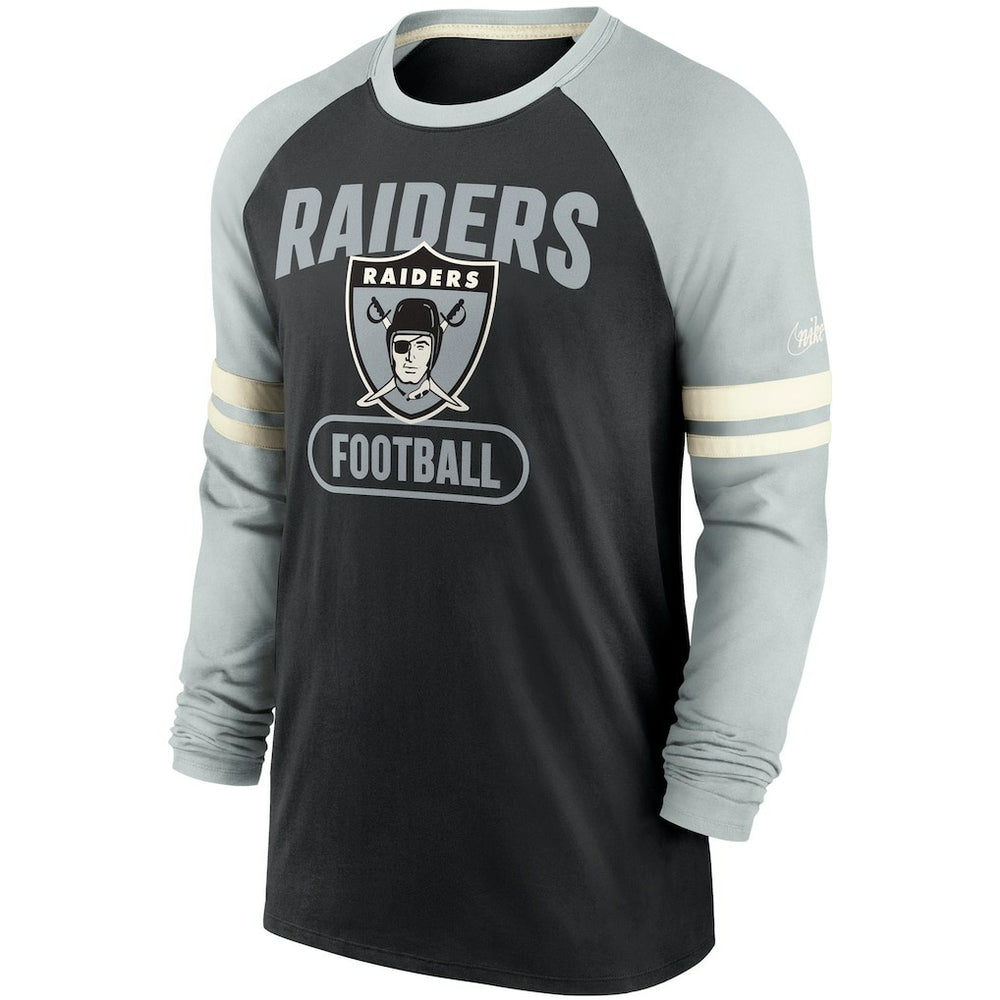Las Vegas Raiders Throwback Raglan Long Sleeve T-Shirt Black/Silver | Nike for Sale