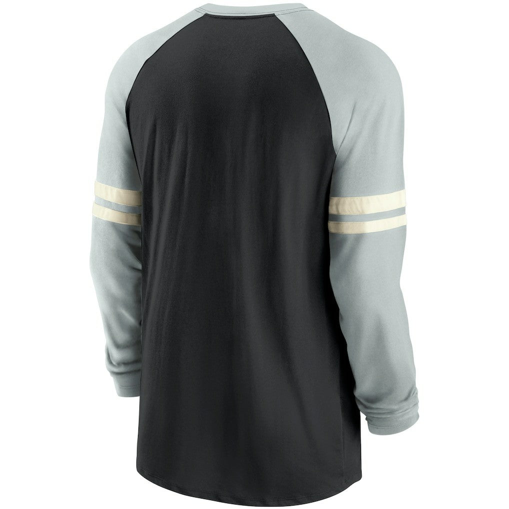 Las Vegas Raiders Throwback Raglan Long Sleeve T-Shirt Black/Silver | Nike for Sale