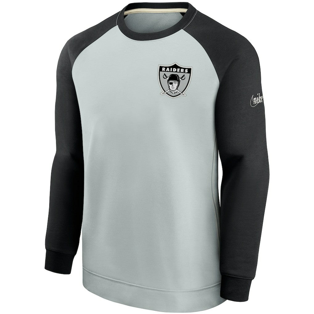 Las Vegas Raiders Historic Raglan Crew Performance Sweater Silver/Black | Nike for Sale