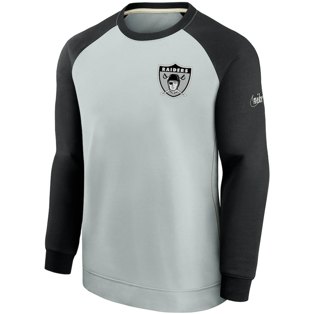 Las Vegas Raiders Historic Raglan Crew Performance Sweater Silver/Black | Nike for Sale
