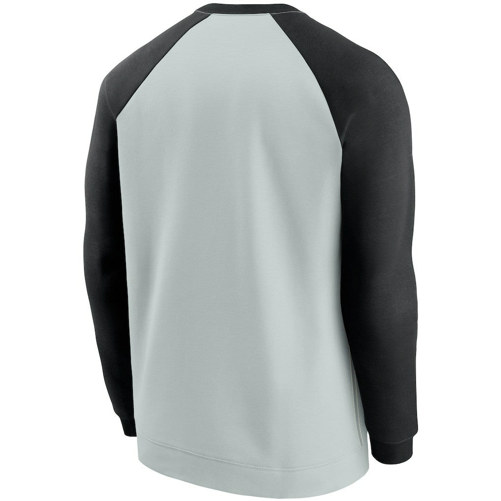 Las Vegas Raiders Historic Raglan Crew Performance Sweater Silver/Black | Nike for Sale