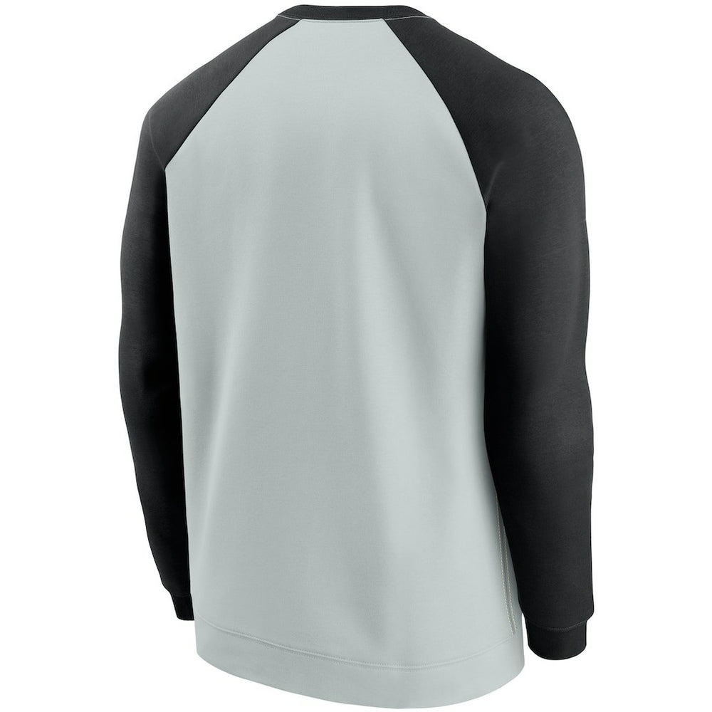 Las Vegas Raiders Historic Raglan Crew Performance Sweater Silver/Black | Nike for Sale