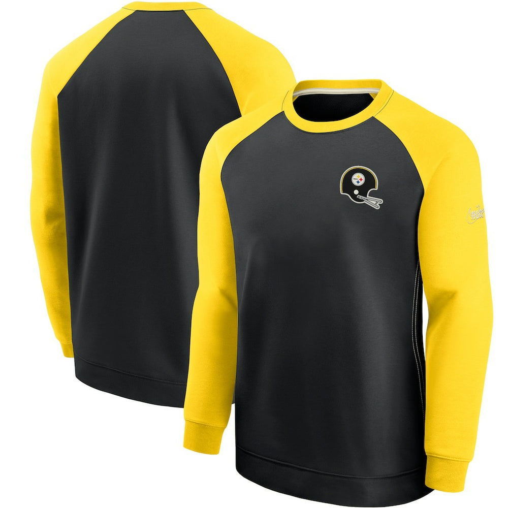 Pittsburgh Steelers Historic Raglan Crew Performance Sweater Black/Gold | Nike for Sale