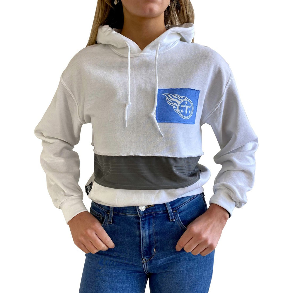Tennessee Titans Refried Apparel Women's Sustainable Crop Dolman Pullover Hoodie White | NFL