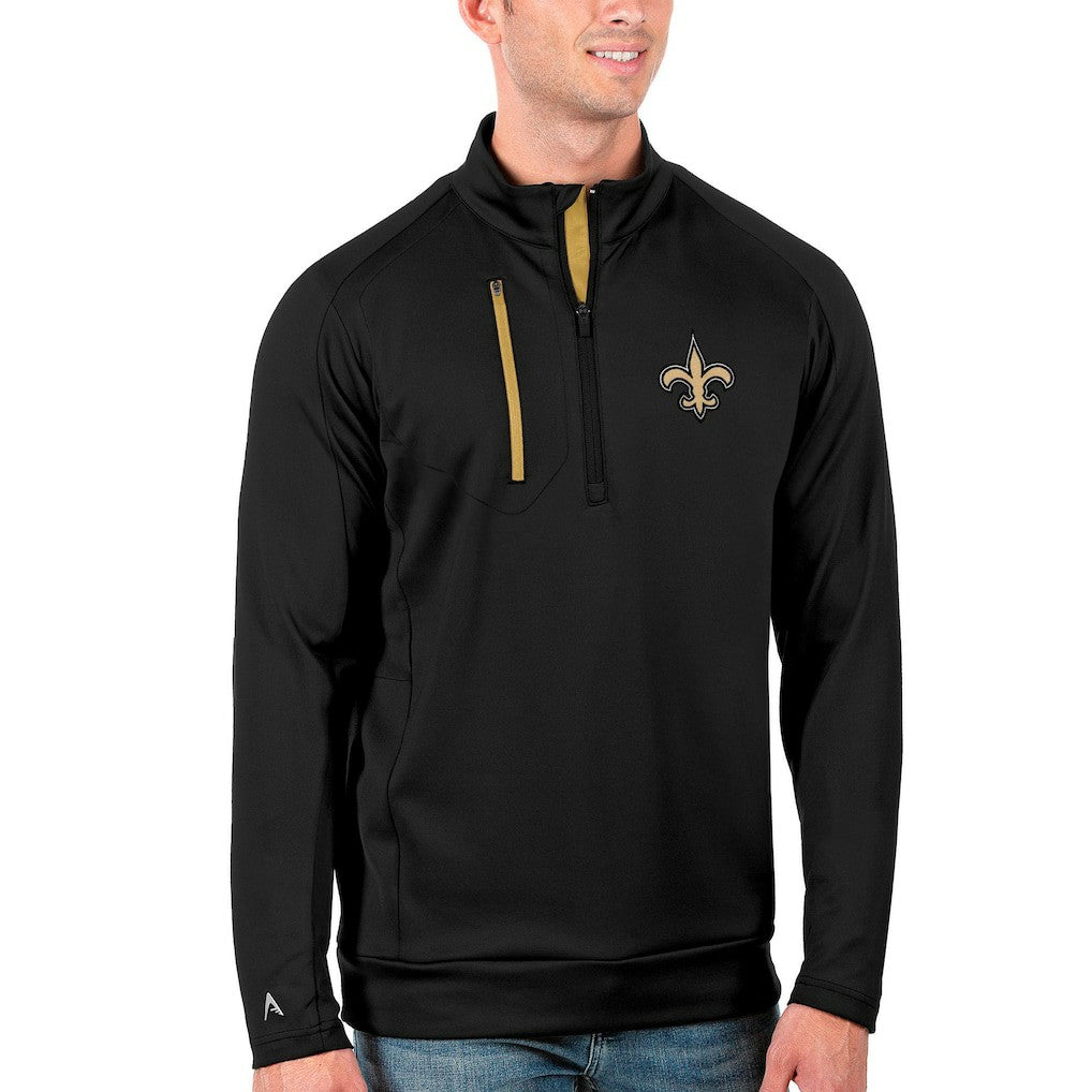 New Orleans Saints Antigua Generation Quarter-Zip Pullover Jacket Black/Gold | NFL