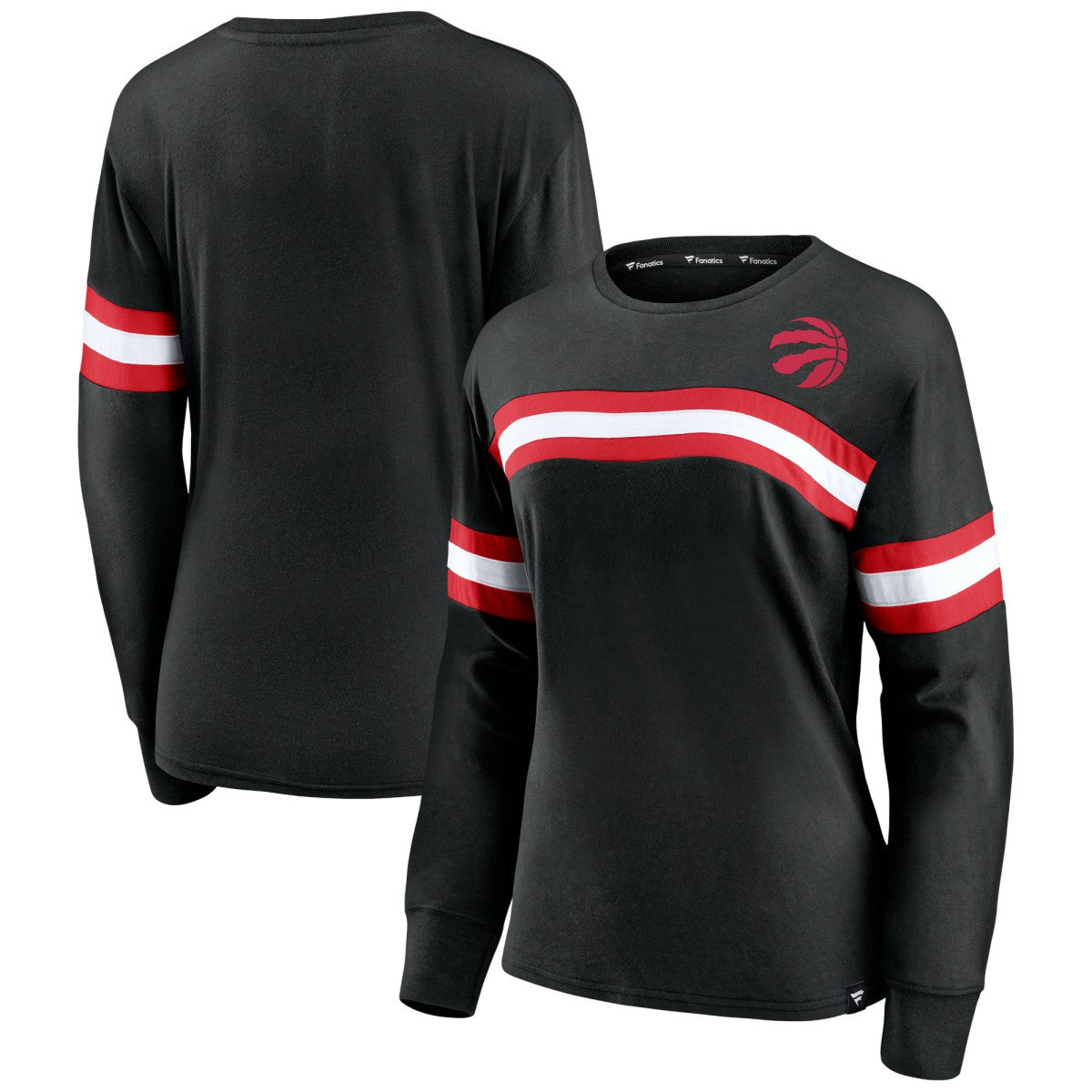 Toronto Raptors Women's Block Party Chest Logo Striped Long Sleeve T-Shirt Black - NBA