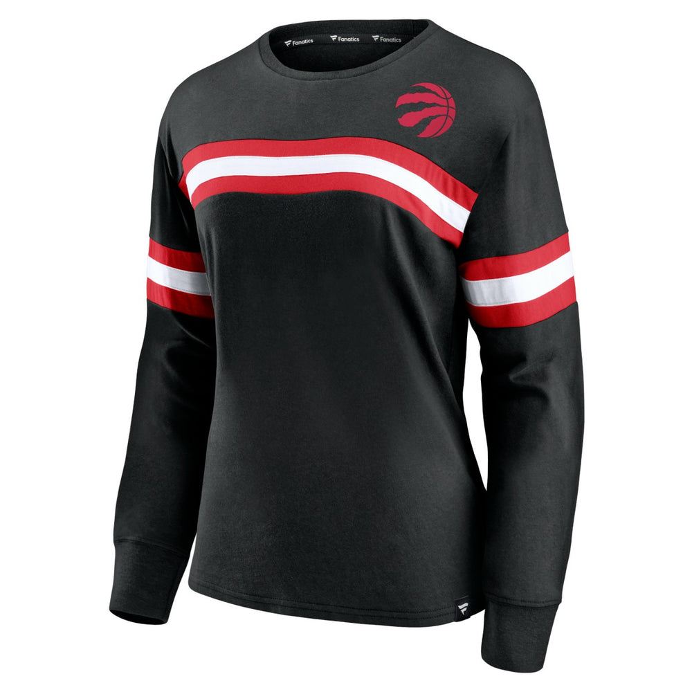 Toronto Raptors Women's Block Party Chest Logo Striped Long Sleeve T-Shirt Black - NBA