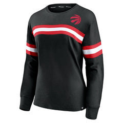 Toronto Raptors Women's Block Party Chest Logo Striped Long Sleeve T-Shirt Black - NBA