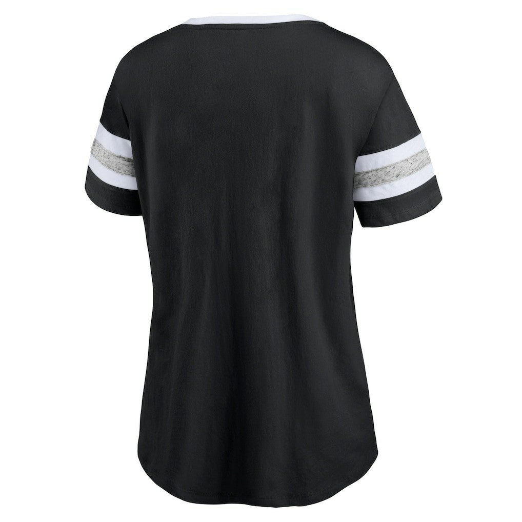 Brooklyn Nets Women's Block Party Striped Sleeve T-Shirt Black/Heathered Gray - NBA
