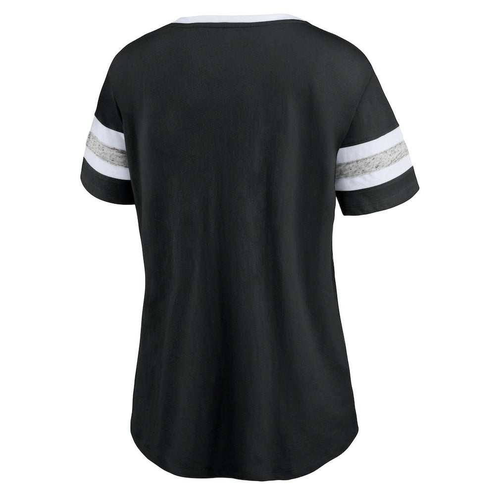 Brooklyn Nets Women's Block Party Striped Sleeve T-Shirt Black/Heathered Gray - NBA