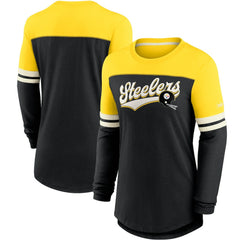 Pittsburgh Steelers Women's Retro Script Performance Tri-Blend Long Sleeve T-Shirt Black/Gold | Nike for Sale