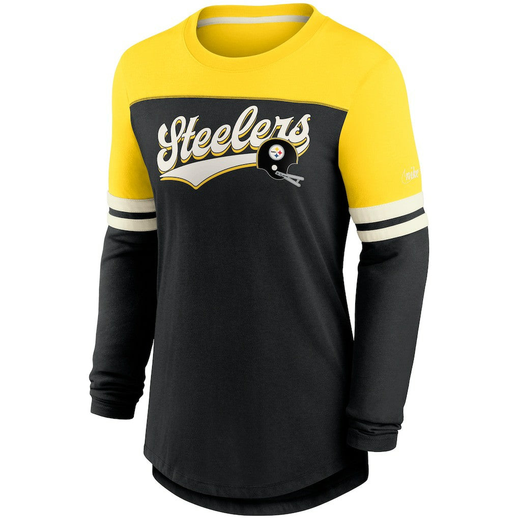 Pittsburgh Steelers Women's Retro Script Performance Tri-Blend Long Sleeve T-Shirt Black/Gold | Nike for Sale