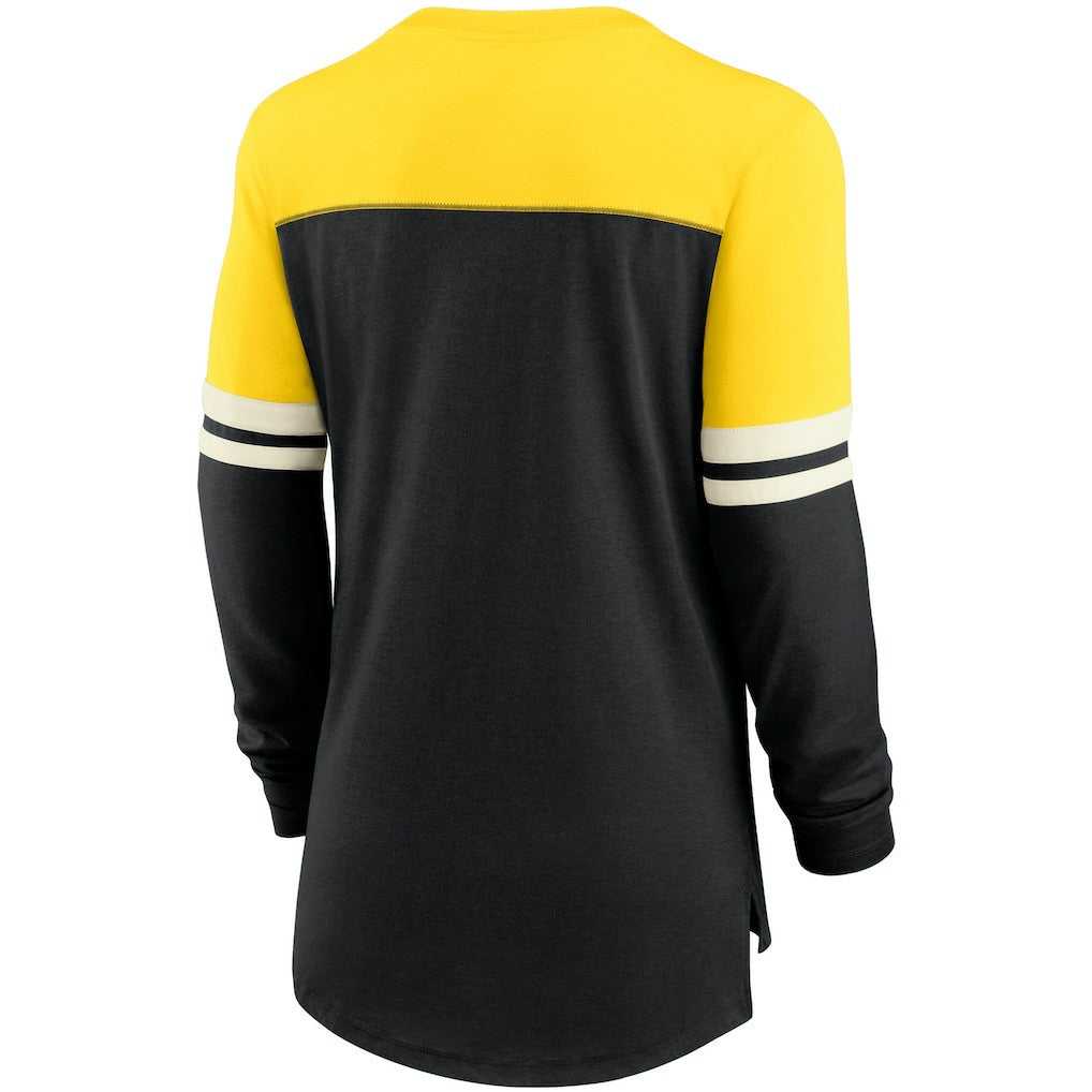 Pittsburgh Steelers Women's Retro Script Performance Tri-Blend Long Sleeve T-Shirt Black/Gold | Nike for Sale
