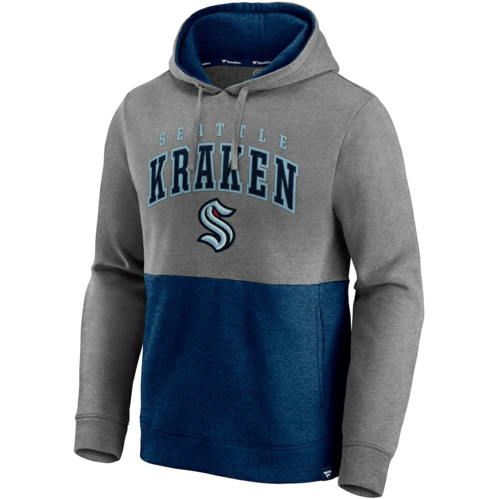 Seattle Kraken Fanatics Block Party Classic Arch Signature Pullover Hoodie - Heathered Gray/Deep Sea Blue - NHL