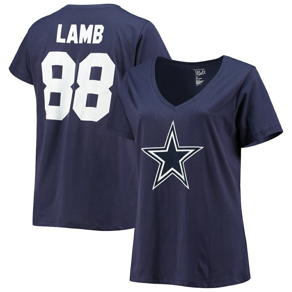 CeeDee Lamb Dallas Cowboys Women's Plus Size Name & Number V-Neck T-Shirt Navy | Fanatics