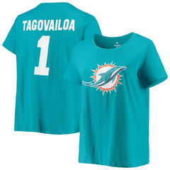 Tua Tagovailoa Miami Dolphins Women's Plus Size Fair Catch Name & Number Scoop Neck T-Shirt Aqua | NFL