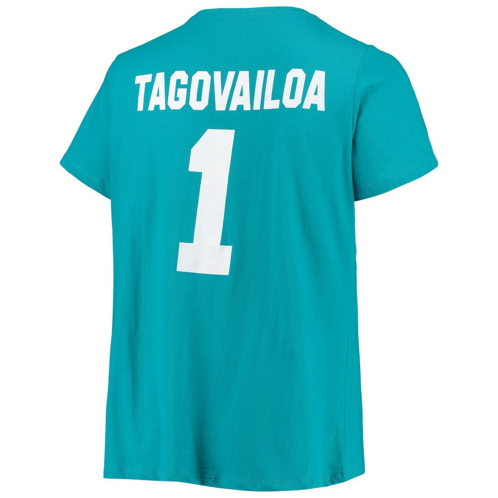Tua Tagovailoa Miami Dolphins Women's Plus Size Fair Catch Name & Number Scoop Neck T-Shirt Aqua | NFL
