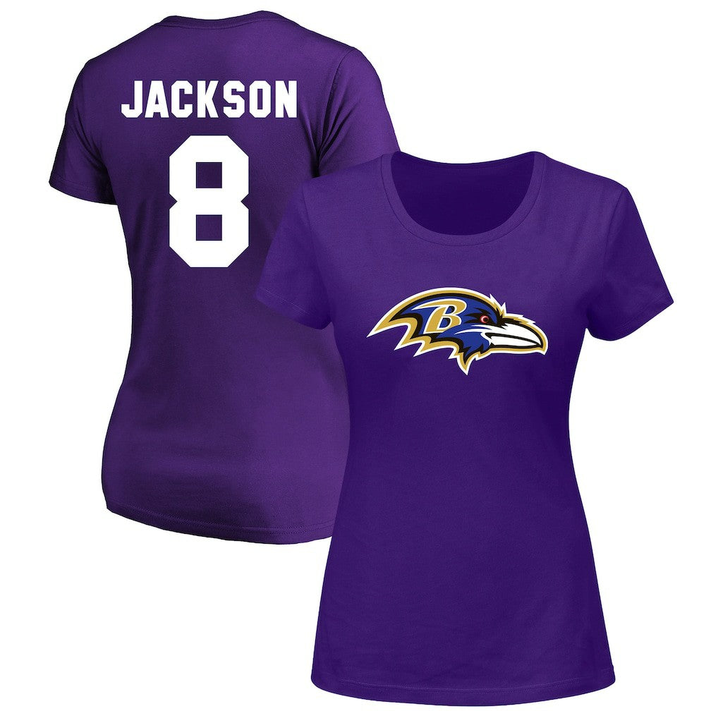 Lamar Jackson Baltimore Ravens Women's Plus Size Name & Number V-Neck T-Shirt Purple | Fanatics