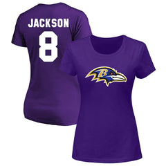 Lamar Jackson Baltimore Ravens Women's Plus Size Name & Number V-Neck T-Shirt Purple | Fanatics