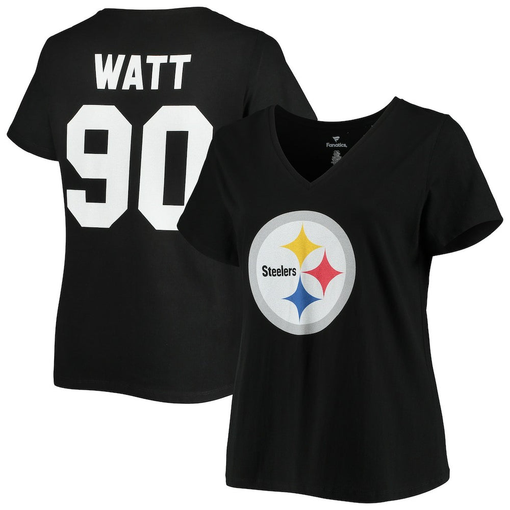 T.J. Watt Pittsburgh Steelers Women's Plus Size Name & Number V-Neck T-Shirt Black | Fanatics