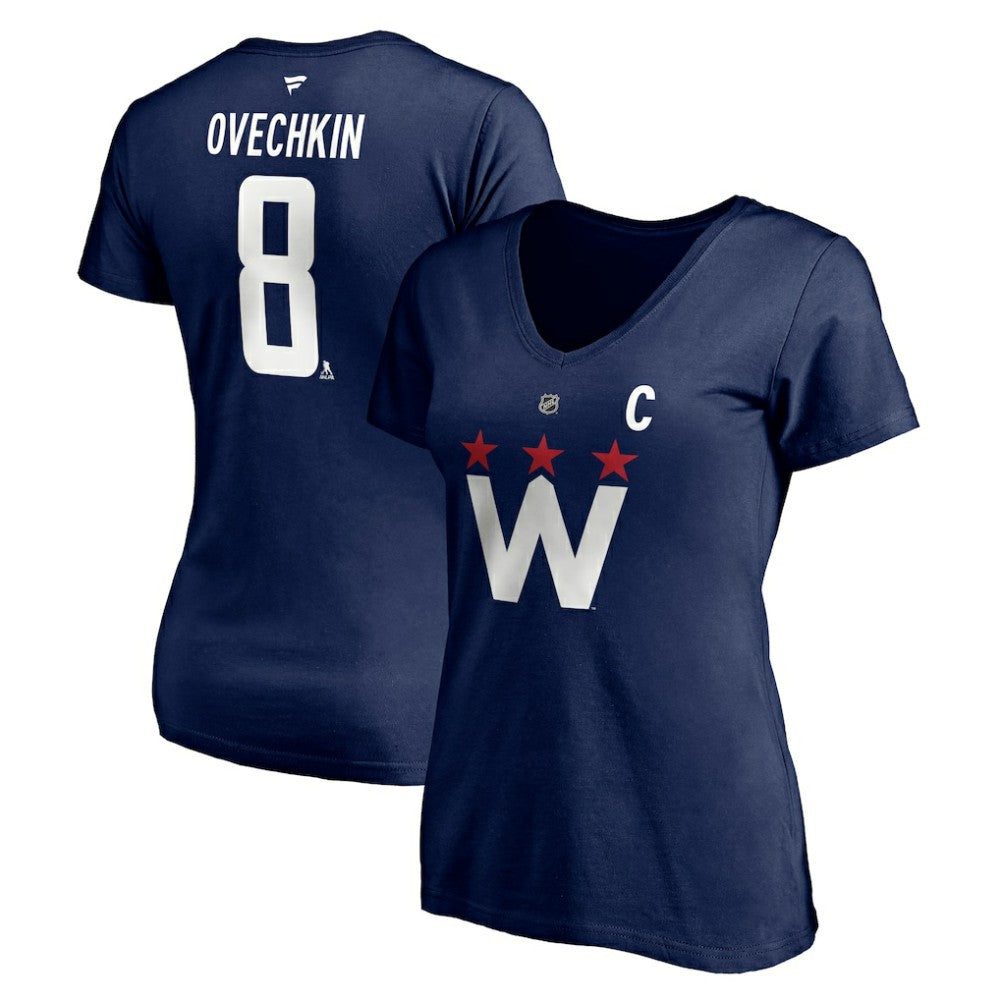 Alexander Ovechkin Washington Capitals Fanatics Women's Authentic Stack Name & Number V-Neck T-Shirt - Navy - NHL
