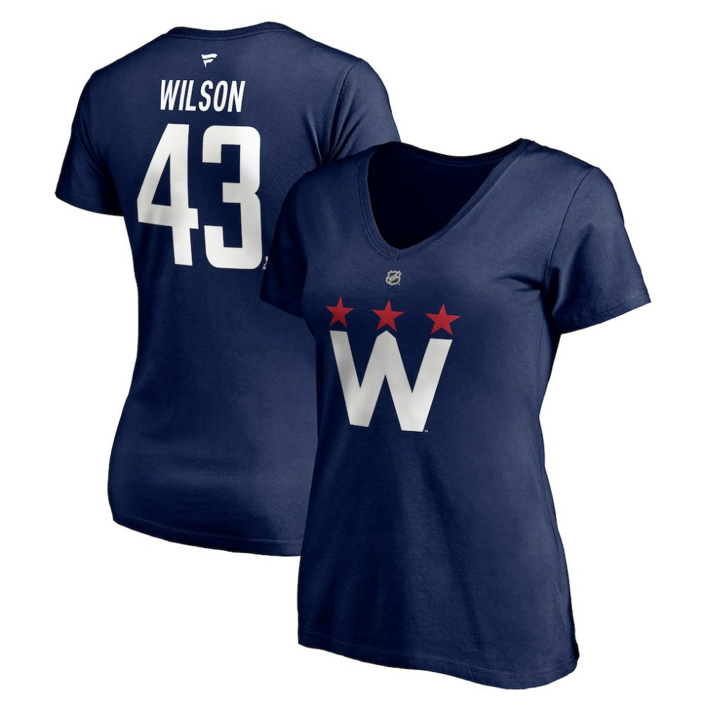 Tom Wilson Washington Capitals Fanatics Women's Authentic Stack Name & Number V-Neck T-Shirt - Navy - NHL