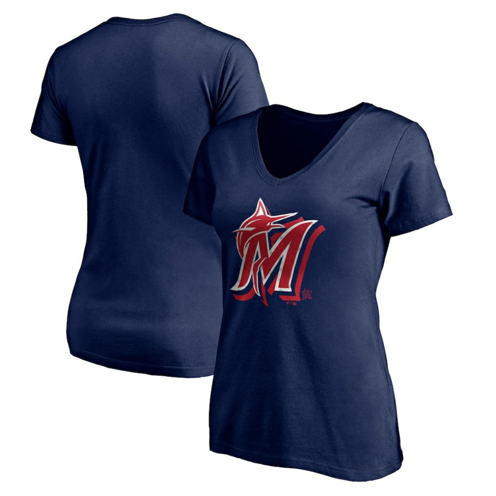 Miami Marlins Women's Red White and Team V-Neck T-Shirt - MLB