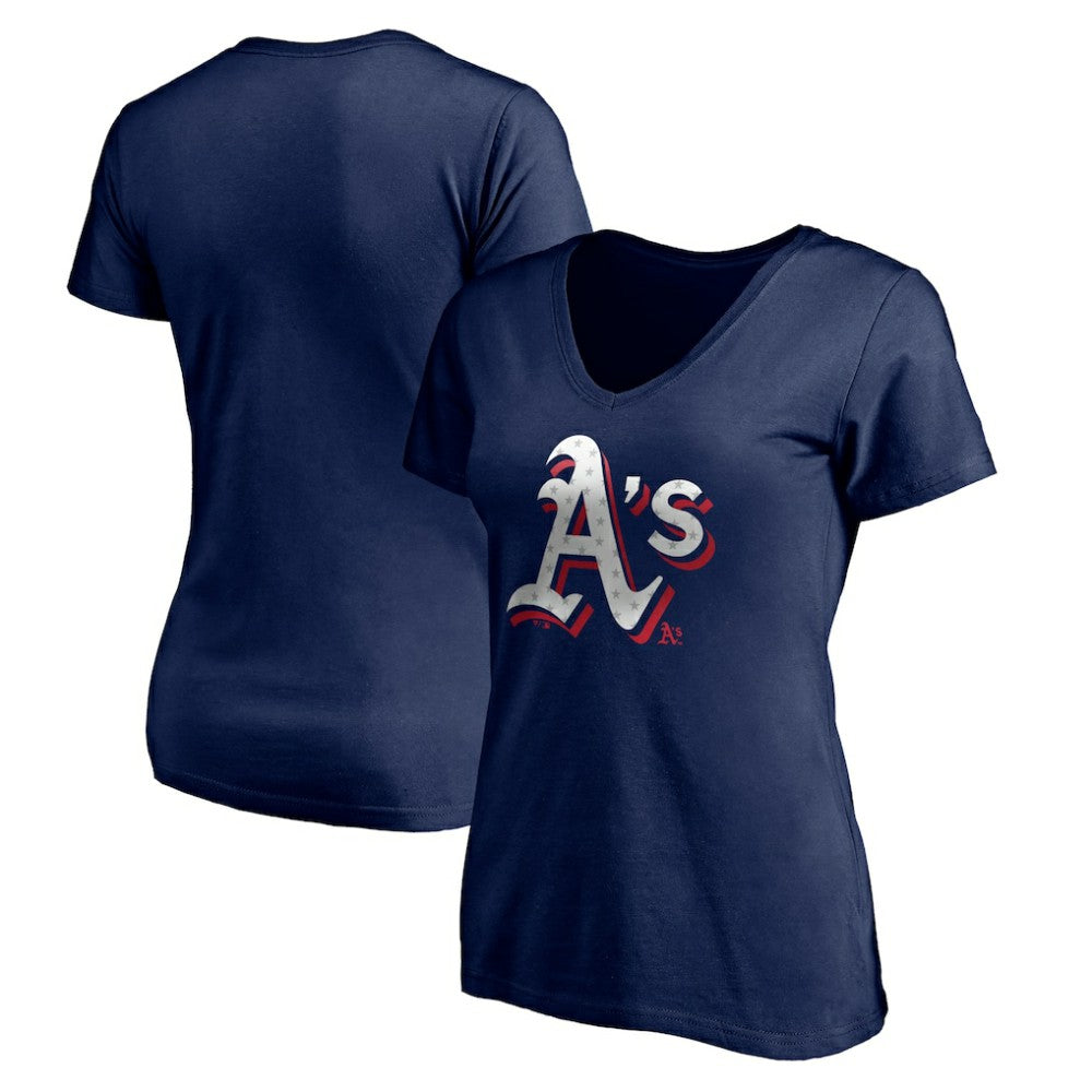 Athletics Women's Red White and Team V-Neck T-Shirt - MLB