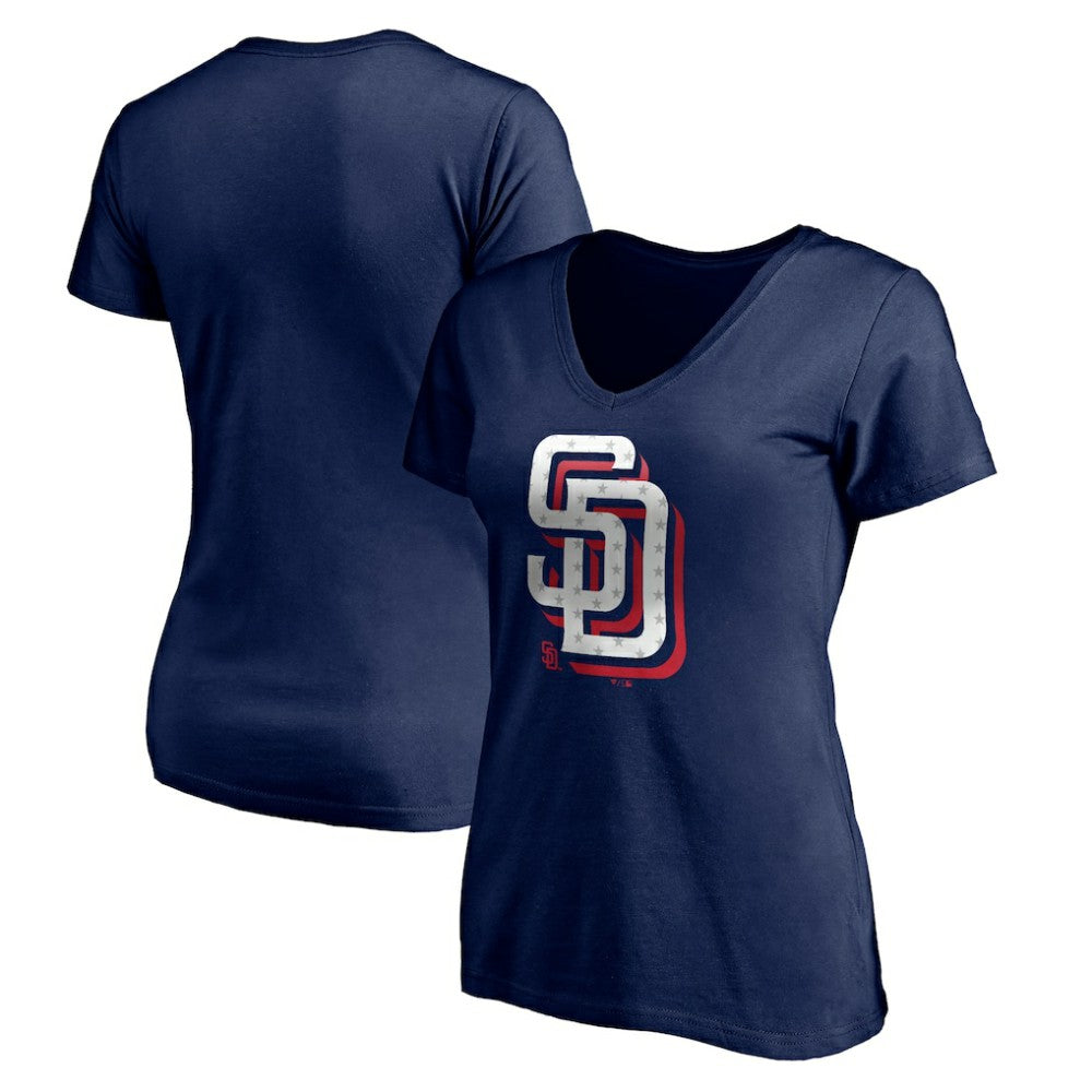 San Diego Padres Women's Red White and Team V-Neck T-Shirt - MLB
