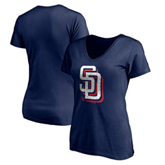 San Diego Padres Women's Red White and Team V-Neck T-Shirt - MLB