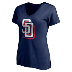San Diego Padres Women's Red White and Team V-Neck T-Shirt - MLB