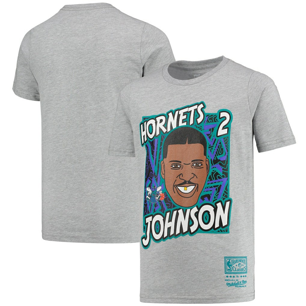 Larry Johnson Charlotte Hornets Youth Hardwood Classics King of the Court Player T-Shirt Gray - NBA