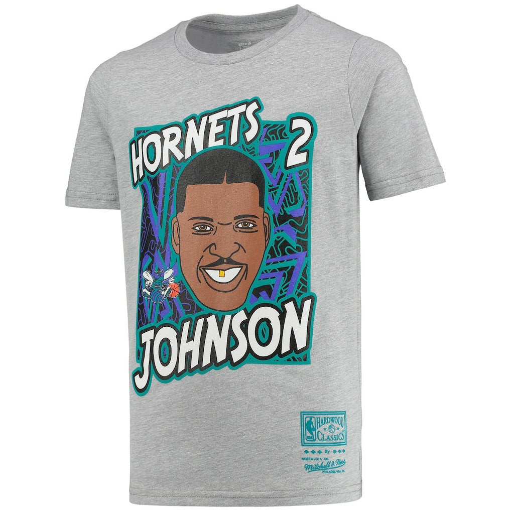 Larry Johnson Charlotte Hornets Youth Hardwood Classics King of the Court Player T-Shirt Gray - NBA