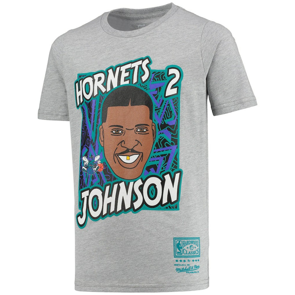 Larry Johnson Charlotte Hornets Youth Hardwood Classics King of the Court Player T-Shirt Gray - NBA