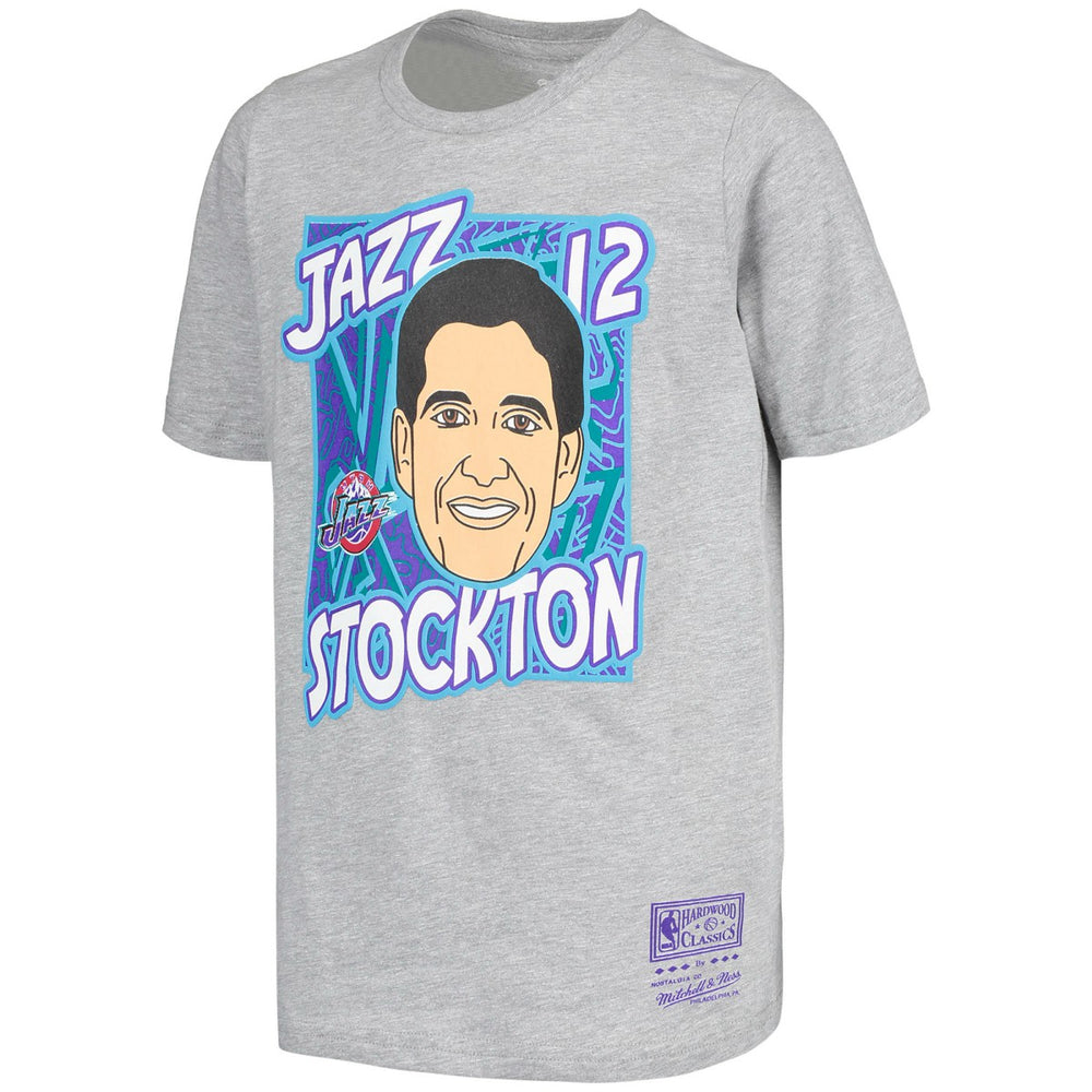 John Stockton Utah Jazz Youth Hardwood Classics King of the Court Player T-Shirt Gray - NBA