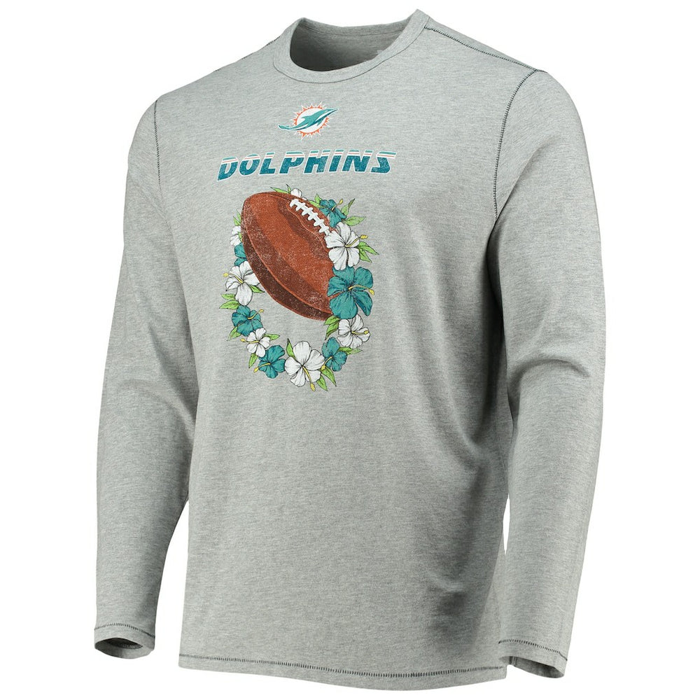 Miami Dolphins Sport Lei Pass Long Sleeve T-Shirt Heathered Gray | Tommy Bahama