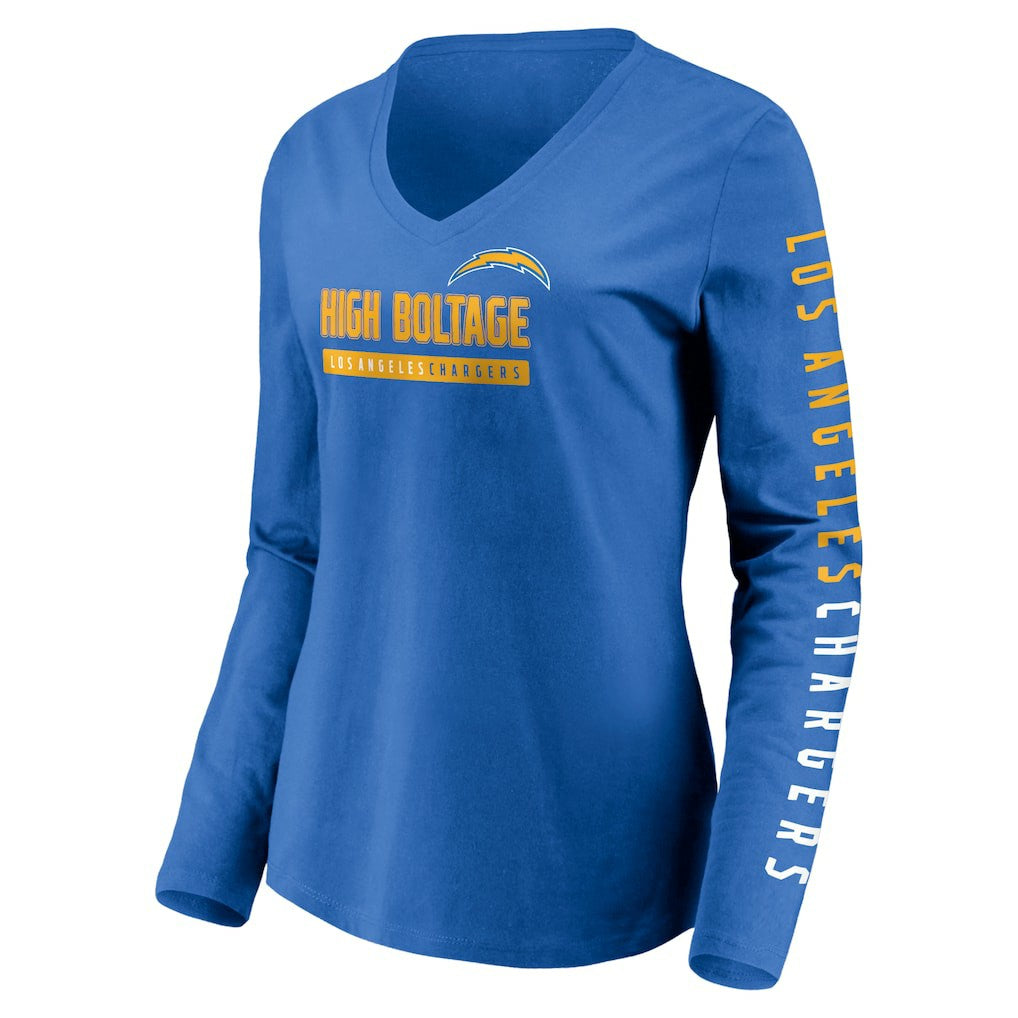 Los Angeles Chargers Women's Slogan V-Neck Long Sleeve T-Shirt Powder Blue | Fanatics