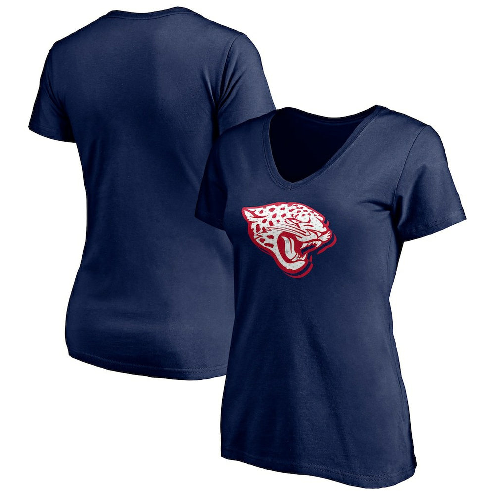 Jacksonville Jaguars Women's Red White and Team V-Neck T-Shirt Navy | NFL