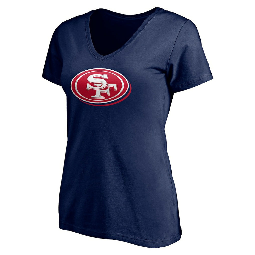 San Francisco 49ers Women's Red White and Team V-Neck T-Shirt Navy | NFL
