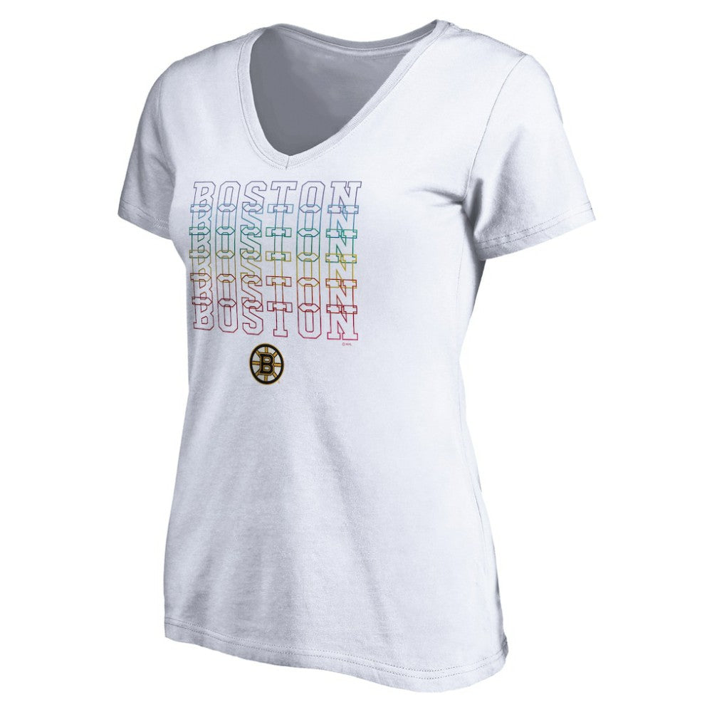 Boston Bruins Women's City Pride V-Neck T-Shirt - White - NHL
