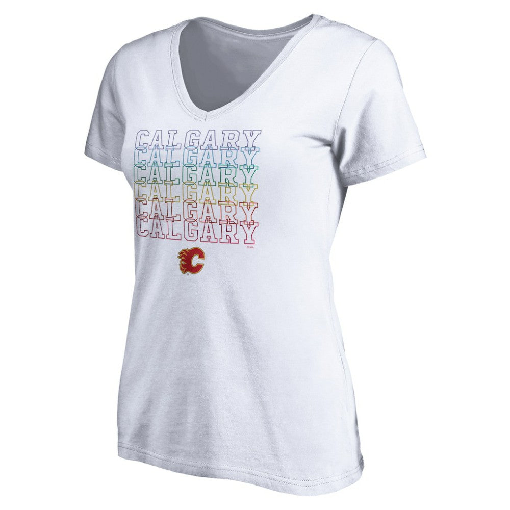 Calgary Flames Women's City Pride V-Neck T-Shirt - White - NHL