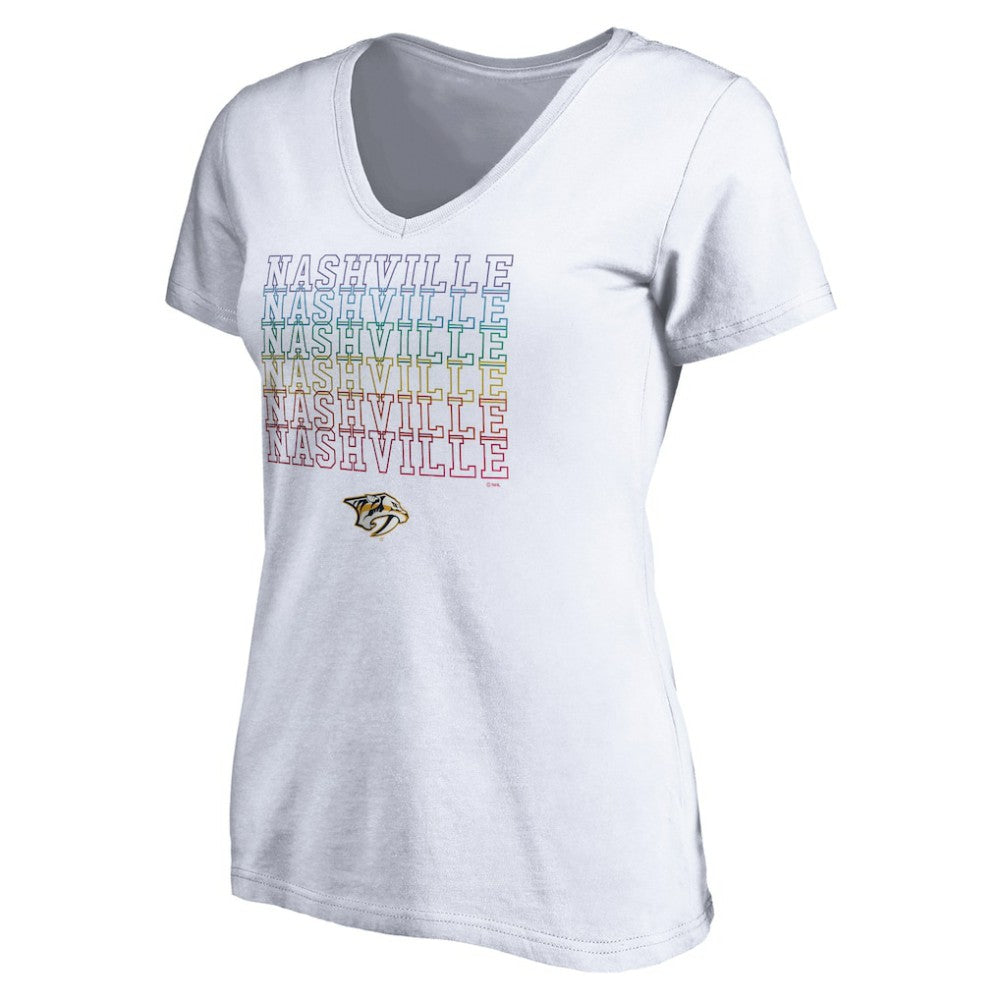 Nashville Predators Women's City Pride V-Neck T-Shirt - White - NHL