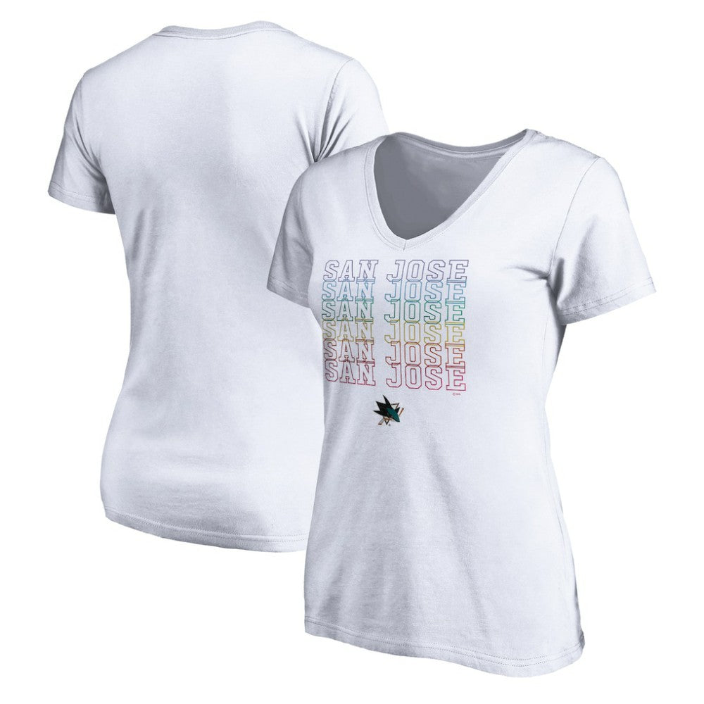 San Jose Sharks Women's City Pride V-Neck T-Shirt - White - NHL