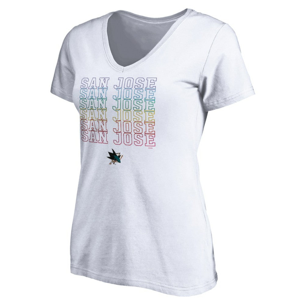 San Jose Sharks Women's City Pride V-Neck T-Shirt - White - NHL