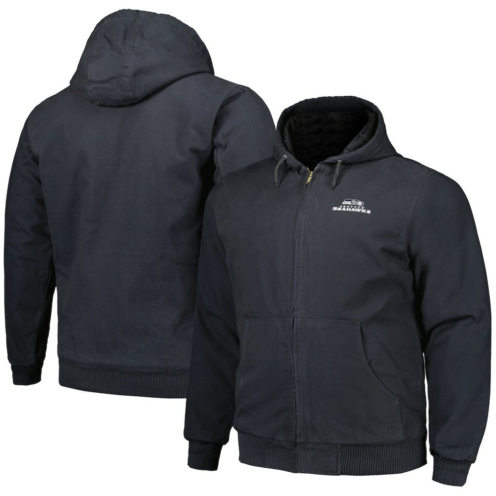 Seattle Seahawks Dunbrooke Big & Tall Dakota Canvas Hoodie Full-Zip Jacket Charcoal | NFL