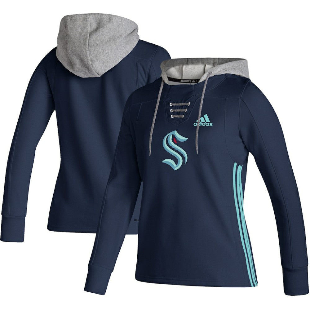 Seattle Kraken adidas Women's Skate Lace AEROREADY Pullover Hoodie - Deep Sea Blue - NHL