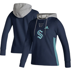 Seattle Kraken adidas Women's Skate Lace AEROREADY Pullover Hoodie - Deep Sea Blue - NHL