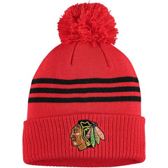 Chicago Blackhawks adidas Locker Room Three Stripe Cuffed Knit Hat with Pom - Navy - NHL